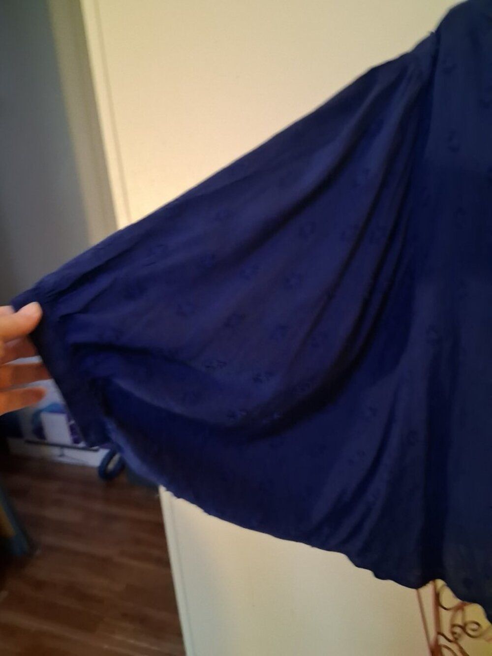a.n.a Blue Balloon Sleeve Embroidered Button Down Blouse Boho Peasant Top - Picture 10 of 16